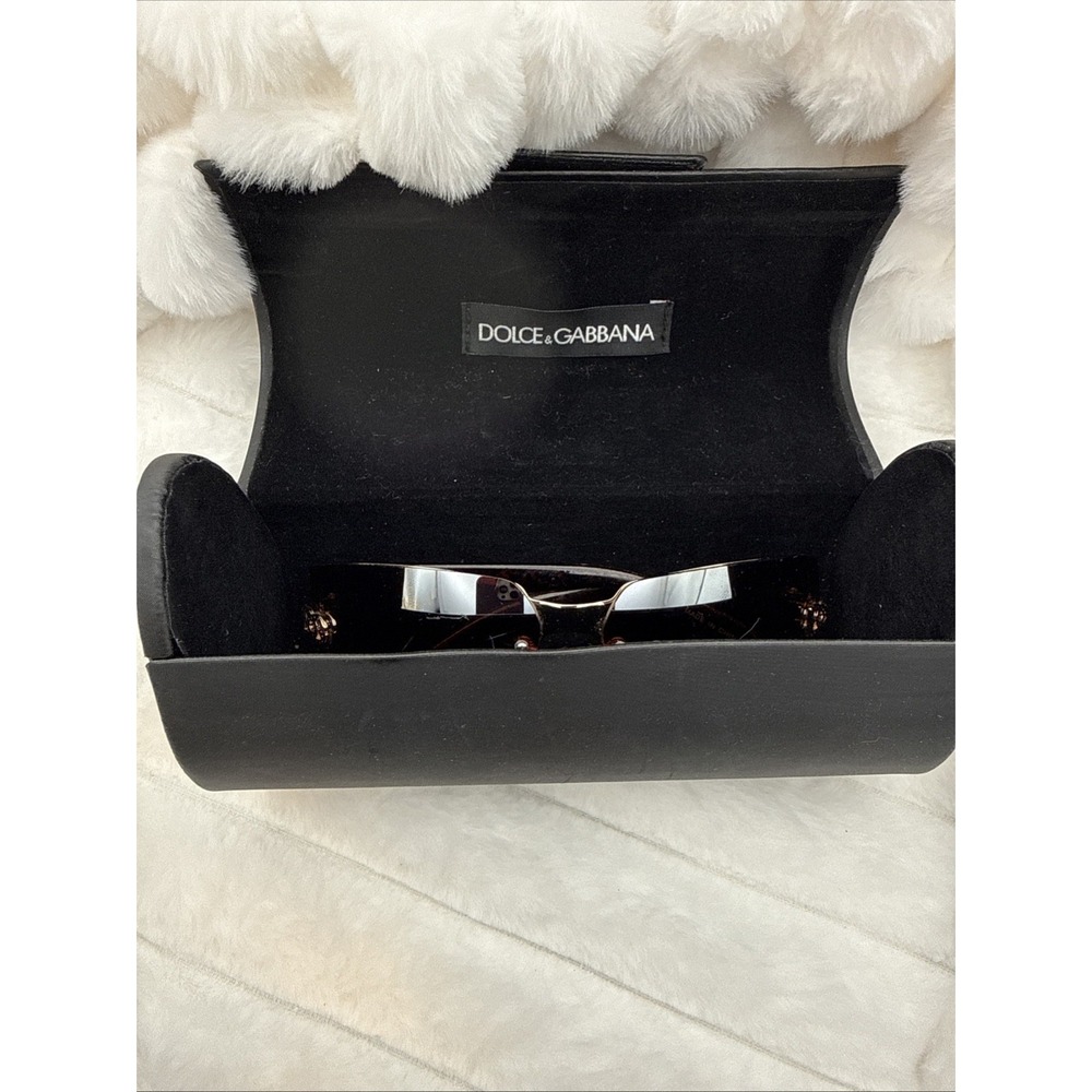Vintage Dolce & Gabbana Brown Rimless Sunglasses Logo Pattern & Clutch Case HOT